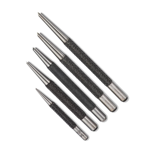 Center Punch Set: 1/16 in_5/32 in Tip Size, 3 in_4 in Overall Lg, 5 Pieces